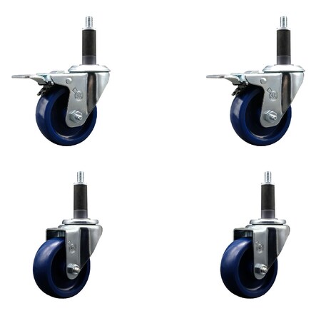 Service Caster 3.5'' SS Solid Poly Swivel 1'' Expanding Stem Caster Set 2 Total Lock Brakes, 4PK SCC-SSEXTTL20S3514-SPUS-2-S-2-1